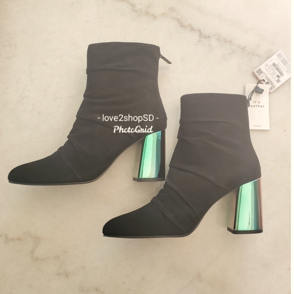 Zara Leather Ankle boots shimmery heel 6 - Picture 4 of 10